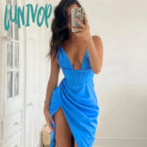 Lunivop Deep V Neck Spaghetti Strap Satin White Dress Sexy Birthday Party Dresses Night Green